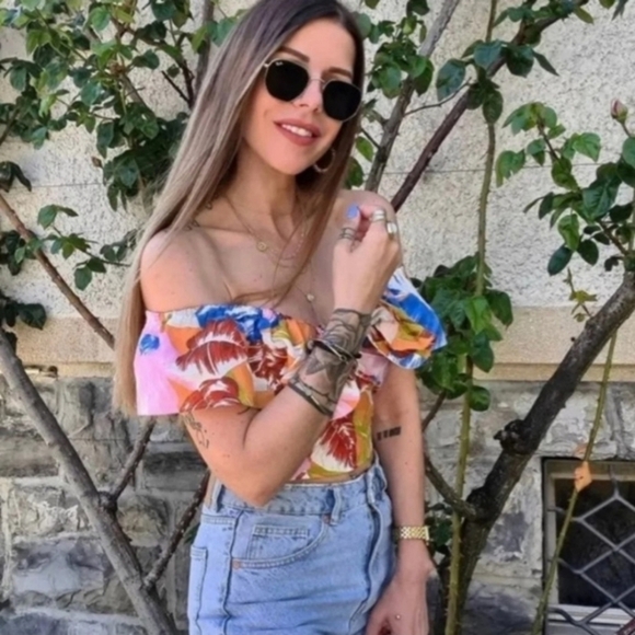 Zara Linen Fiesta Tropical Crop Top Size S Summer Beach Festival - Picture 5 of 13